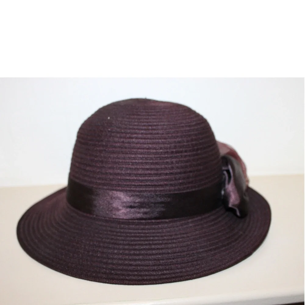 Retro Cloche Hat Women One Size Plum Purple Excellent Floral Satin‎ Trim
